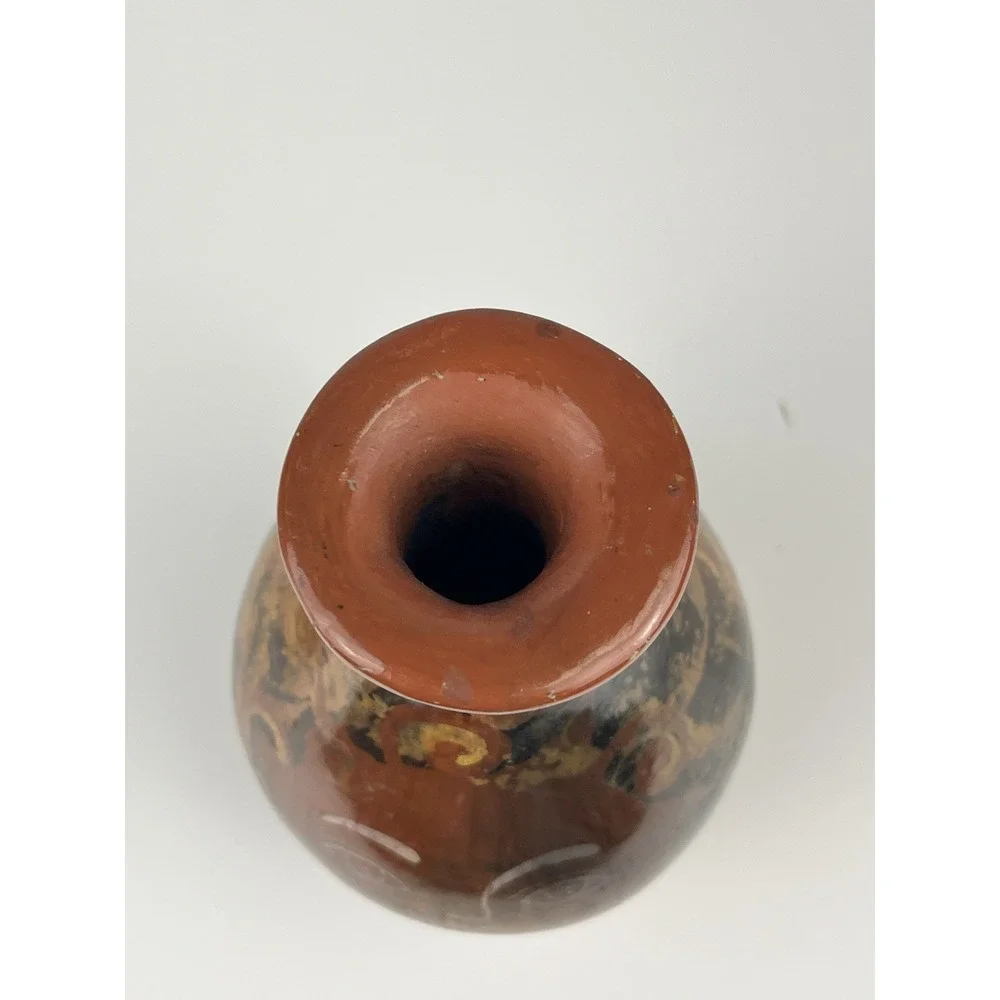 Tonala Pottery Vase Sun Angel Ortiz Gabriel Mexico Handpainted 5.75